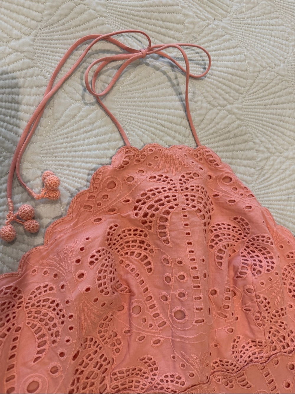 Farm Rio Blush Pink Eyelet Palm Halter Midi Dress NWT Large - Picture 5 of 10
